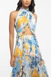 Shop_Mandira Wirk Resort_Yellow Chiffon Tropical Print Halter Dress _Online_at_Aza_Fashions