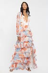 Buy_Mandira Wirk Resort_White Chiffon Tropical Print V Neck Maxi Dress _at_Aza_Fashions