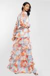 Buy_Mandira Wirk Resort_White Chiffon Tropical Print V Neck Maxi Dress _Online_at_Aza_Fashions