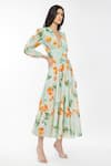 Mandira Wirk Resort_Blue Cotton Floral Print V Neck Dress _Online_at_Aza_Fashions