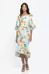 Buy_Mandira Wirk_Blue Cotton Floral Square Neck Midi Dress _at_Aza_Fashions