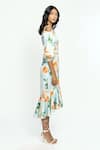 Mandira Wirk_Blue Cotton Floral Square Neck Midi Dress _Online_at_Aza_Fashions