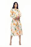 Buy_Mandira Wirk Resort_Peach Cotton Floral Print V Neck Shirt Dress _at_Aza_Fashions