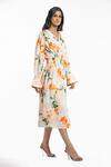 Mandira Wirk Resort_Peach Cotton Floral Print V Neck Shirt Dress _Online_at_Aza_Fashions