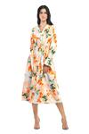 Buy_Mandira Wirk Resort_Peach Cotton Floral Print V Neck Shirt Dress _Online_at_Aza_Fashions