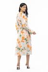 Shop_Mandira Wirk Resort_Peach Cotton Floral Print V Neck Shirt Dress _Online_at_Aza_Fashions