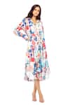 Buy_Mandira Wirk Resort_Blue Cotton Tropical Print Collared Neck Abstract Shirt Dress _at_Aza_Fashions