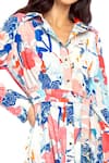 Shop_Mandira Wirk Resort_Blue Cotton Tropical Print Collared Neck Abstract Shirt Dress _Online_at_Aza_Fashions