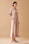 Manan_Pink Insha Handloom Linen Kaftan Dress_Online_at_Aza_Fashions