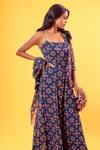 Shop_DiyaRajvvir_Blue Georgette Square Neck Printed Jumpsuit With Jacket  _at_Aza_Fashions
