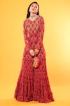 Buy_Diyarajvvir_Maroon Georgette V Neck Printed Kurta And Sharara Set _at_Aza_Fashions