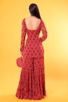 Shop_Diyarajvvir_Maroon Georgette V Neck Printed Kurta And Sharara Set _at_Aza_Fashions