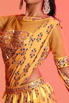 Diyarajvvir_Yellow Georgette, Modal Boat Floral Print Pre-draped Saree Set _Online_at_Aza_Fashions