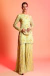 Buy Diyarajvvir Yellow Georgette V Neck Printed Kurta And Sharara Set at Aza Fashions Buy_Diyarajvvir_Yellow Georgette V Neck Printed Kurta And Sharara Set _at_Aza_Fashions
