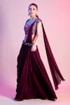 Buy_DiyaRajvvir_Maroon Cotton Silk V Neck Embroidered Pre-draped Sharara Saree Set _at_Aza_Fashions