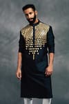 Buy_DiyaRajvvir_Black Cotton Silk Embroidered Kurta Set For Men_at_Aza_Fashions