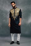 Shop_DiyaRajvvir_Black Cotton Silk Embroidered Kurta Set _at_Aza_Fashions