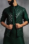 DiyaRajvvir_Green Embroidered Silk Bundi And Kurta Set_Online_at_Aza_Fashions