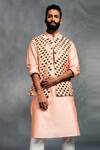Buy_Diyarajvvir_Peach Cotton Silk Embroidered Bundi And Kurta Set _at_Aza_Fashions