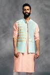 Buy_Diyarajvvir_Peach Cotton Silk Embroidered Bundi And Kurta Set _at_Aza_Fashions