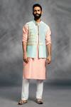 Shop_Diyarajvvir_Peach Cotton Silk Embroidered Bundi And Kurta Set _at_Aza_Fashions