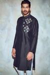 Shop_Diyarajvvir_Black Silk Lining Embroidered Straight Kurta _at_Aza_Fashions