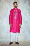 Buy_DiyaRajvvir_Pink Cotton Silk Embroidered Straight Kurta_at_Aza_Fashions