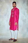 Shop_DiyaRajvvir_Pink Cotton Silk Embroidered Straight Kurta_at_Aza_Fashions