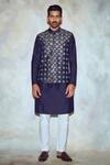 Buy_DiyaRajvvir_Blue Cotton Silk Embroidered Bundi With Kurta_at_Aza_Fashions