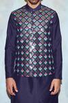 DiyaRajvvir_Blue Cotton Silk Embroidered Bundi With Kurta_Online_at_Aza_Fashions