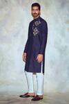 Buy_DiyaRajvvir_Blue Cotton Silk Embroidered Straight Kurta_at_Aza_Fashions