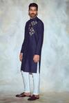 Shop_DiyaRajvvir_Blue Cotton Silk Embroidered Straight Kurta_at_Aza_Fashions