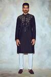Buy_DiyaRajvvir_Black Cotton Silk Embroidered Straight Kurta_at_Aza_Fashions