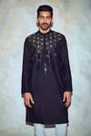 DiyaRajvvir_Black Cotton Silk Embroidered Straight Kurta_Online_at_Aza_Fashions