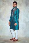 Shop_DiyaRajvvir_Green Cotton Silk Embroidered Bundi With Kurta_at_Aza_Fashions