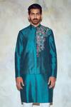 DiyaRajvvir_Green Cotton Silk Embroidered Bundi With Kurta_Online_at_Aza_Fashions