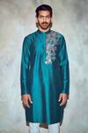 Shop_DiyaRajvvir_Green Silk Lining Embroidered Straight Kurta _at_Aza_Fashions