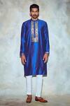 Buy_DiyaRajvvir_Blue Cotton Silk Embroidered Straight Kurta_at_Aza_Fashions