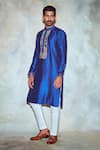 Shop_DiyaRajvvir_Blue Cotton Silk Embroidered Straight Kurta_at_Aza_Fashions