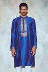 DiyaRajvvir_Blue Cotton Silk Embroidered Straight Kurta_Online_at_Aza_Fashions