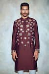 DiyaRajvvir_Brown Silk Lining Embroidered Straight Kurta _Online_at_Aza_Fashions