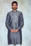 DiyaRajvvir_Grey Cotton Silk Embroidered Bundi With Kurta_Online_at_Aza_Fashions
