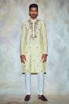 Buy_DiyaRajvvir_Yellow Cotton Silk Embroidered Straight Kurta_at_Aza_Fashions