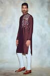 Shop_DiyaRajvvir_Brown Cotton Silk Embroidered Straight Kurta_at_Aza_Fashions