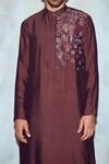 Buy_DiyaRajvvir_Brown Cotton Silk Embroidered Straight Kurta_Online_at_Aza_Fashions