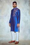 Shop_DiyaRajvvir_Blue Cotton Silk Embroidered Straight Kurta_at_Aza_Fashions