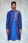 DiyaRajvvir_Blue Cotton Silk Embroidered Straight Kurta_Online_at_Aza_Fashions