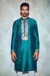 DiyaRajvvir_Green Cotton Silk Embroidered Straight Kurta_Online_at_Aza_Fashions
