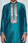 Buy_DiyaRajvvir_Green Cotton Silk Embroidered Straight Kurta_Online_at_Aza_Fashions