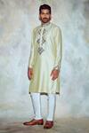 Shop_DiyaRajvvir_Green Cotton Silk Embroidered Straight Kurta_at_Aza_Fashions